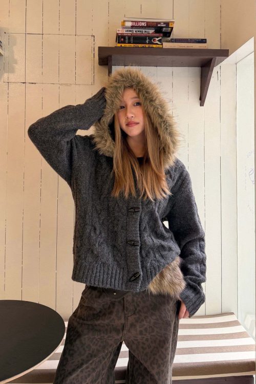 Fur Hood Knit Jacket