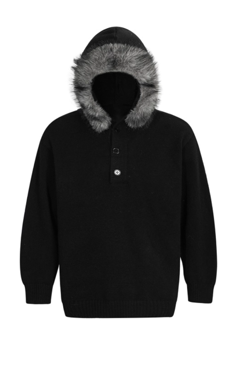 Fur Hood Knit Top