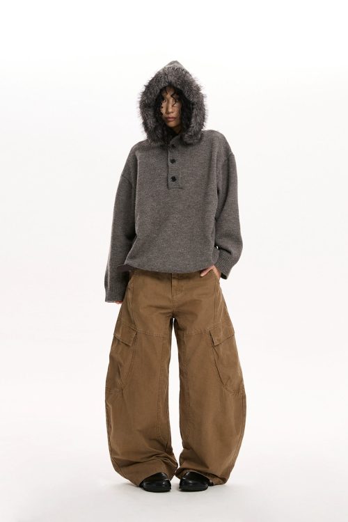 Fur Hood Knit Top