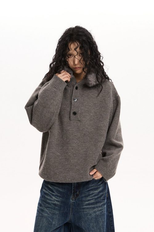 Fur Hood Knit Top
