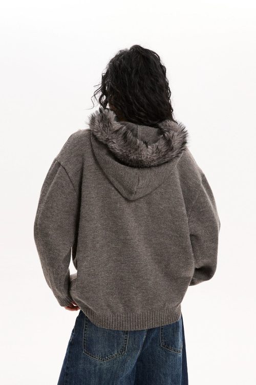 Fur Hood Knit Top