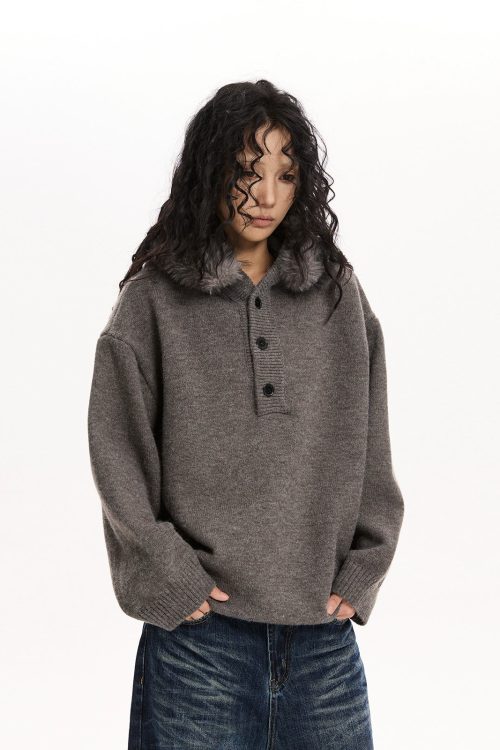 Fur Hood Knit Top