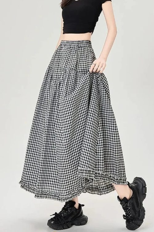 Gingham Tiered Midi Skirt