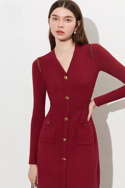 Gold Button Tight Mini Dress