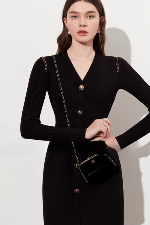 Gold Button Tight Mini Dress