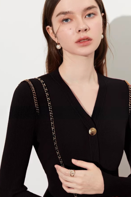 Gold Button Tight Mini Dress
