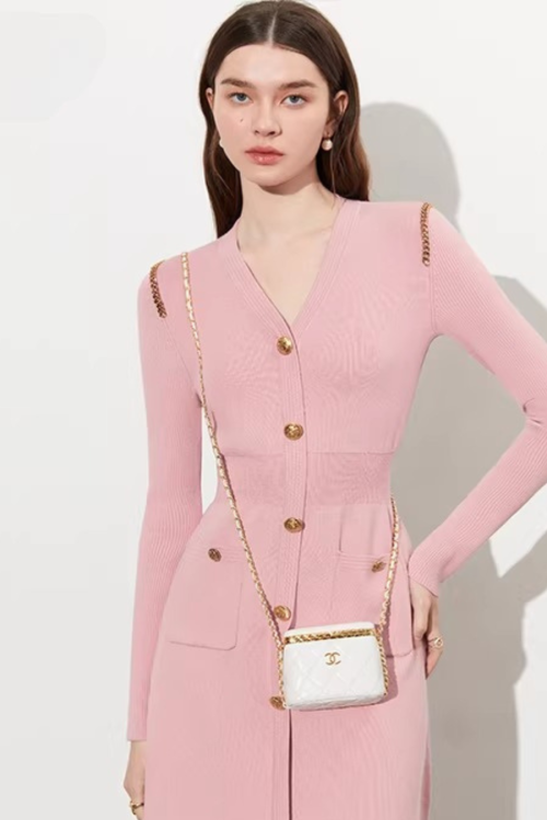 Gold Button Tight Mini Dress