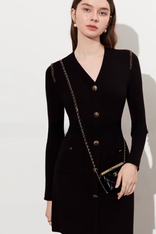 Gold Button Tight Mini Dress