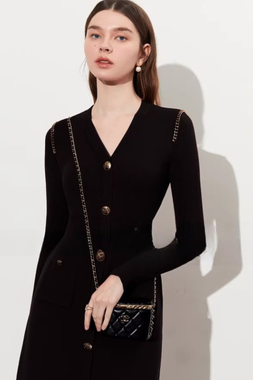 Gold Button Tight Mini Dress