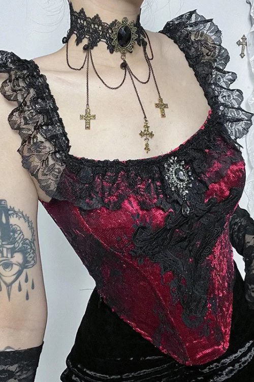 Goth Lace Trim Corset Top