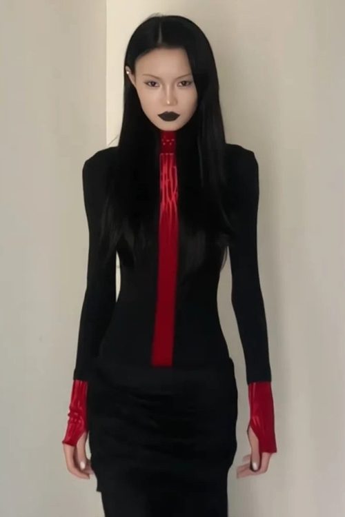 Goth Red Detail Top