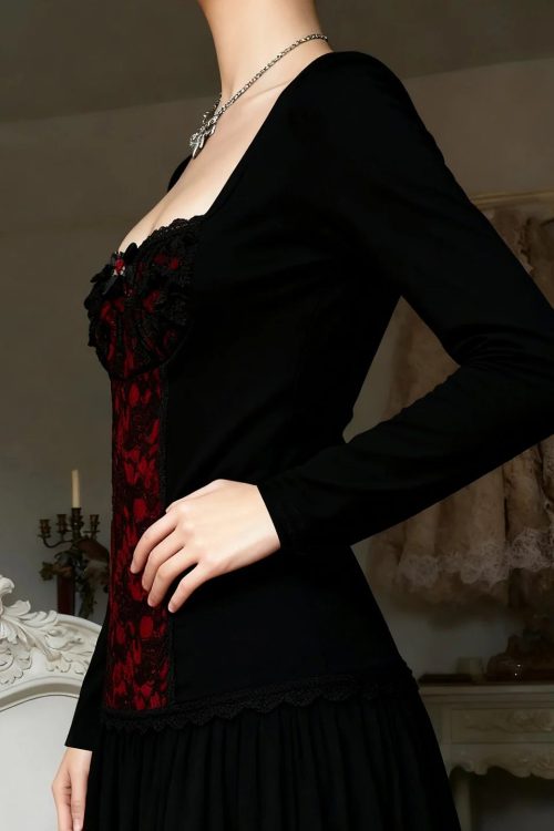Goth Red Lace Panel Top
