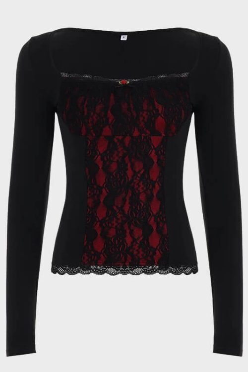 Goth Red Lace Panel Top
