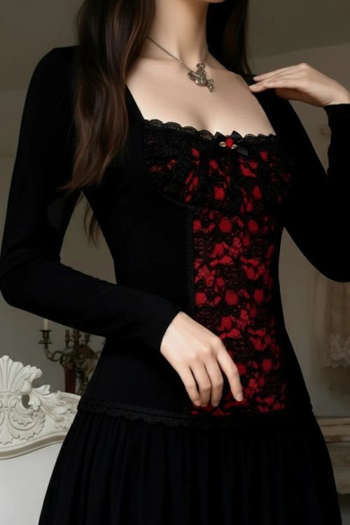 Goth Red Lace Panel Top