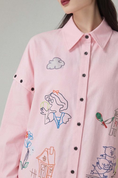Graffiti-style Print Long Sleeve Shirt / Half Pants