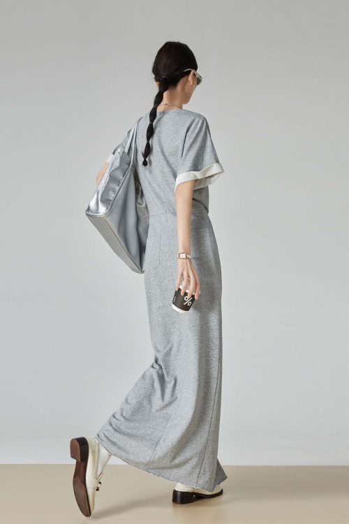 Gray Irregular Short-Sleeve Dress