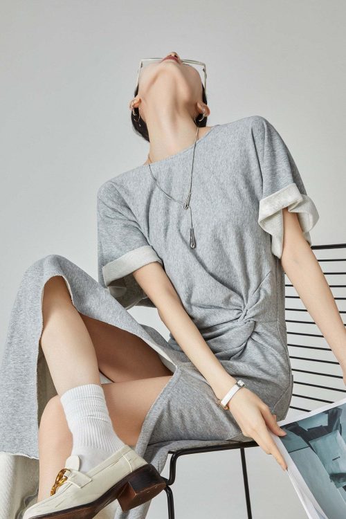 Gray Irregular Short-Sleeve Dress