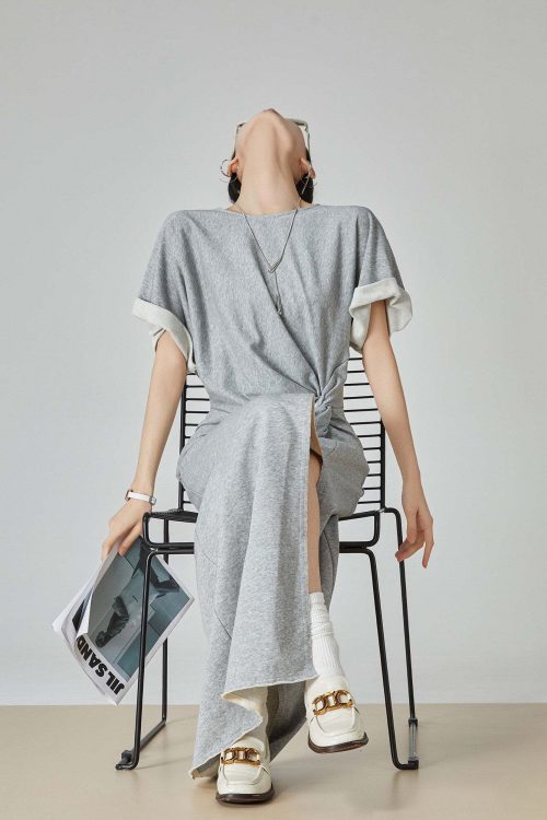 Gray Irregular Short-Sleeve Dress