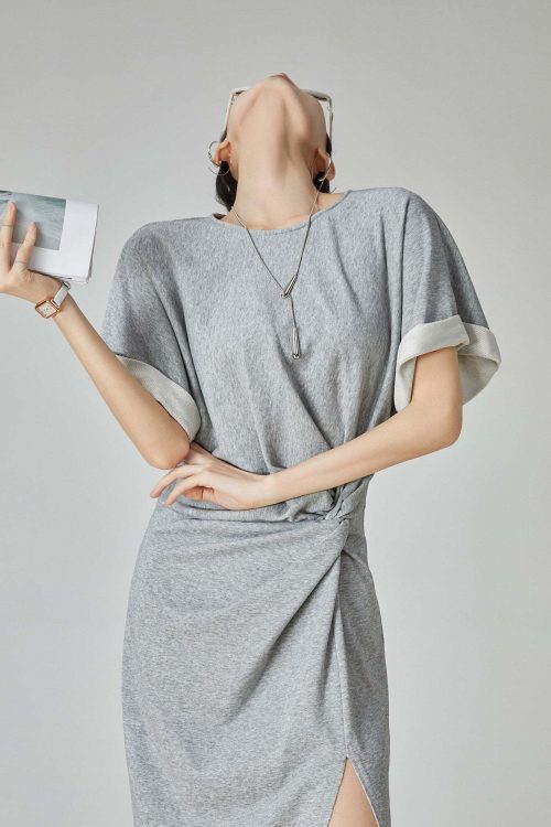 Gray Irregular Short-Sleeve Dress
