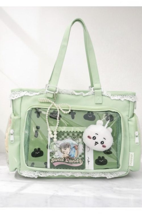 Green Kawaii Ita Shoulder Bag with Clear Window for Plushies and Pins
