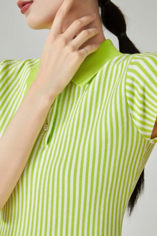Green Striped Flare Mini Dress