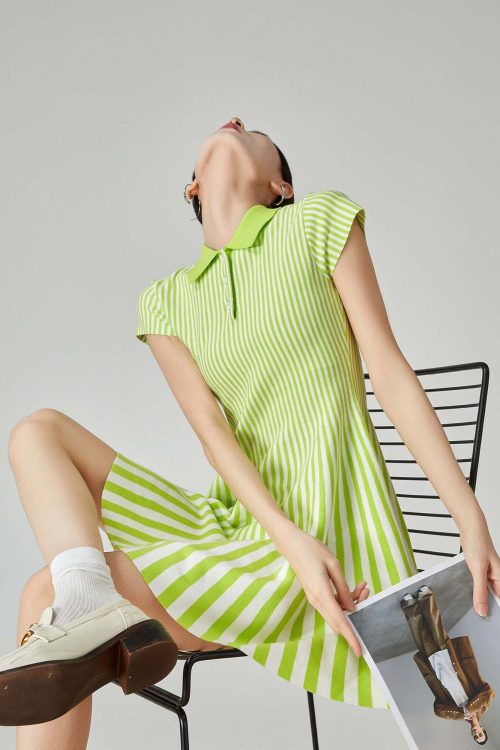Green Striped Flare Mini Dress