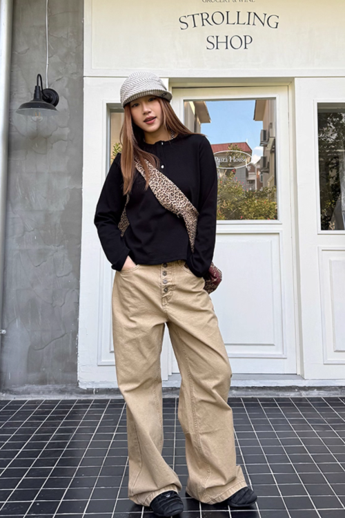 Half-Button Long Sleeve Top