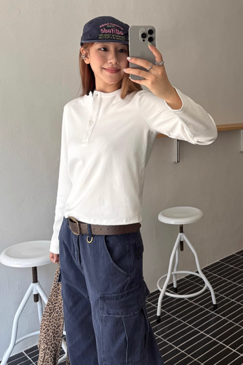 Half-Button Long Sleeve Top