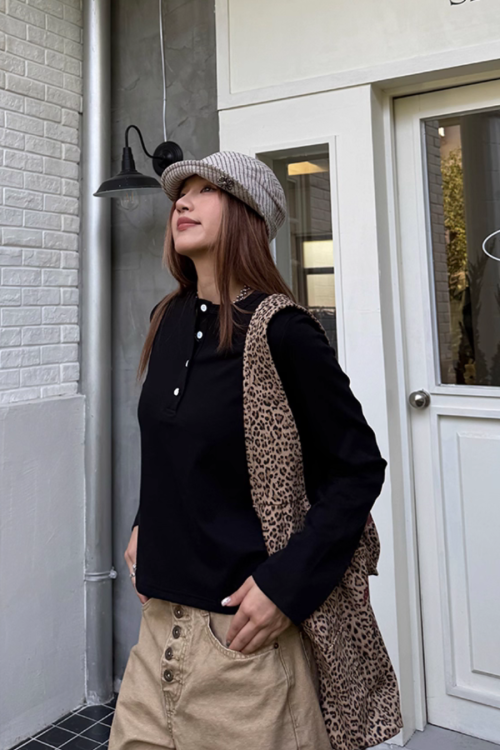 Half-Button Long Sleeve Top
