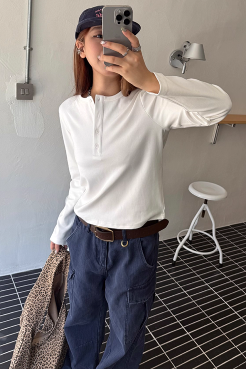 Half-Button Long Sleeve Top
