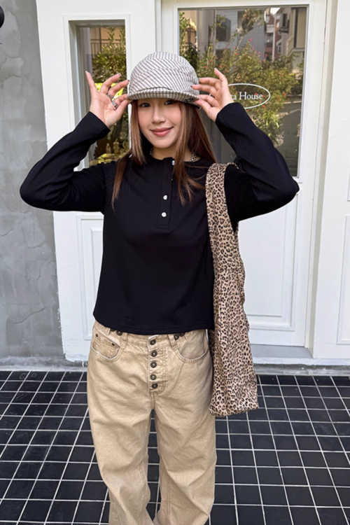 Half-Button Long Sleeve Top