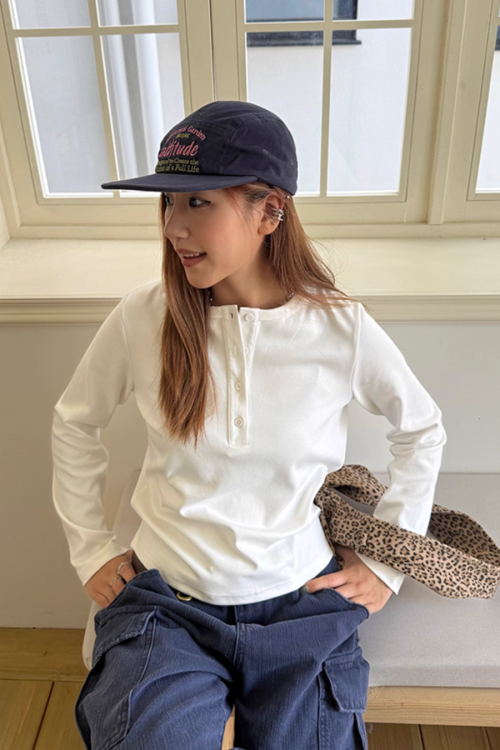 Half-Button Long Sleeve Top