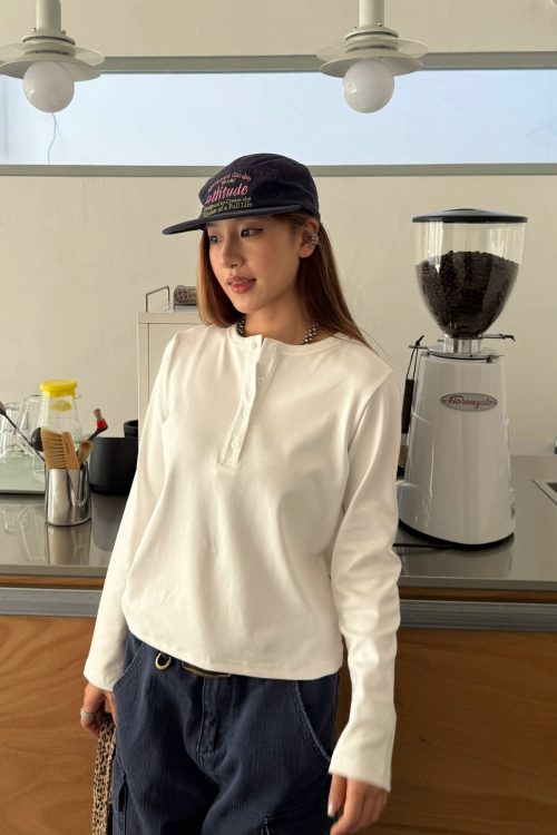Half-Button Long Sleeve Top