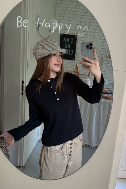Half-Button Long Sleeve Top