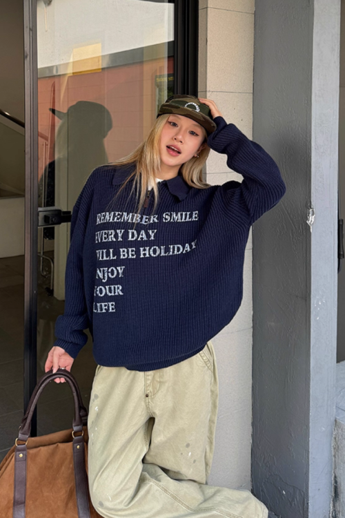 Half-zip Logo Knit Top