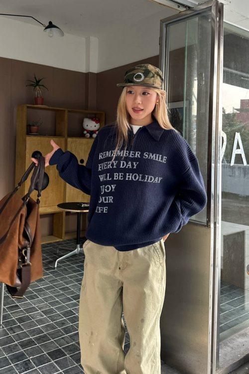 Half-zip Logo Knit Top