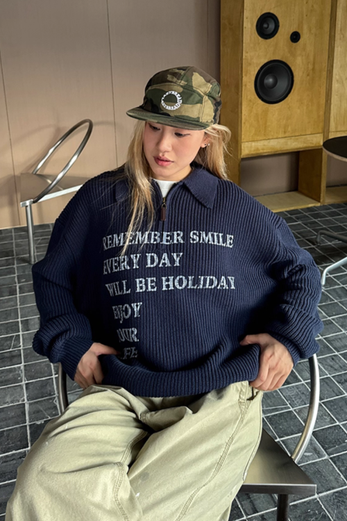 Half-zip Logo Knit Top