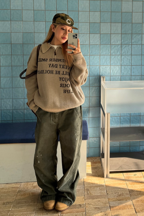 Half-zip Logo Knit Top