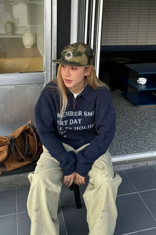 Half-zip Logo Knit Top