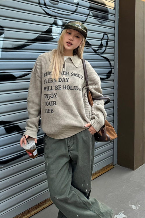 Half-zip Logo Knit Top