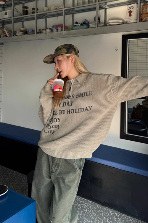Half-zip Logo Knit Top