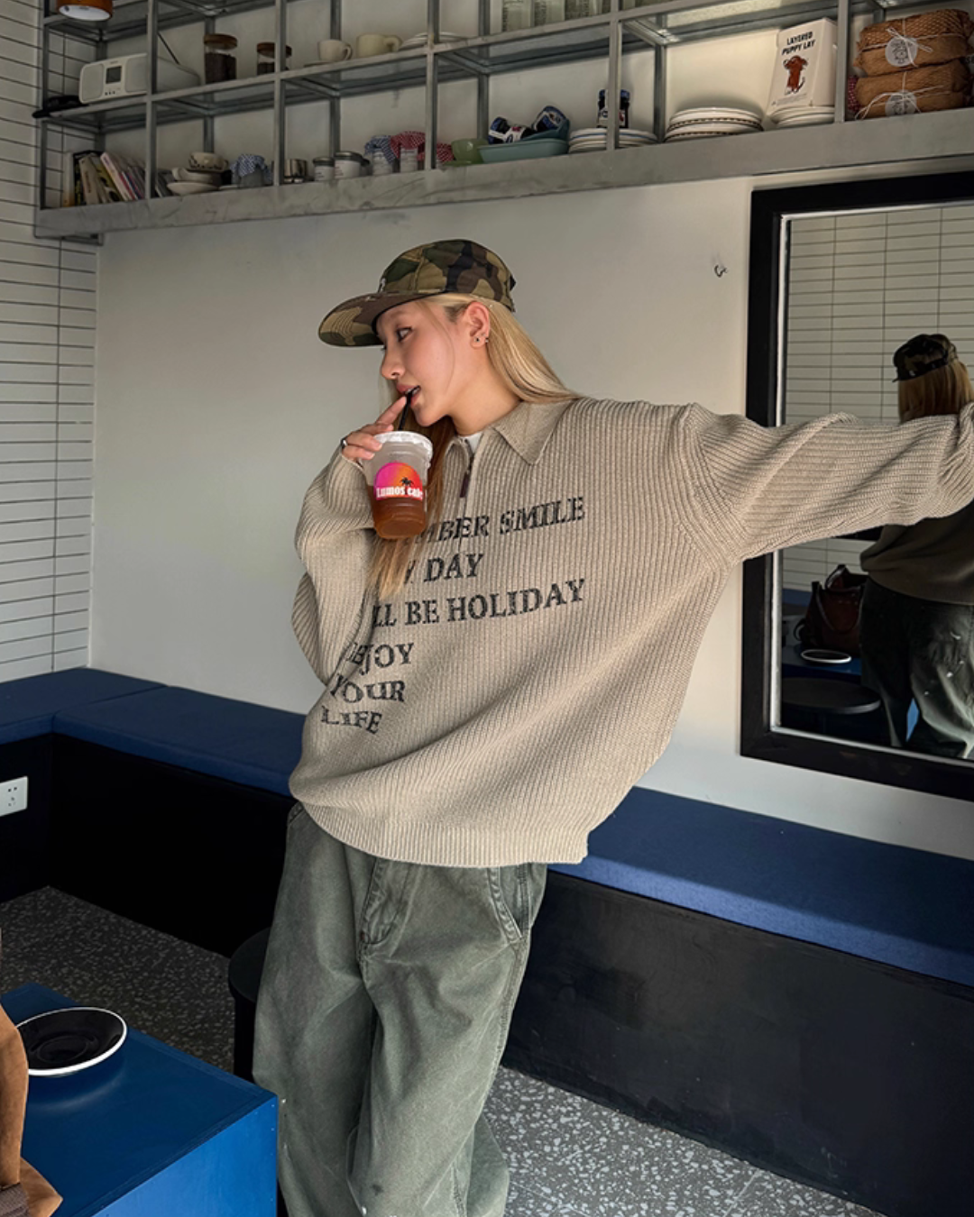 Half-zip Logo Knit Top