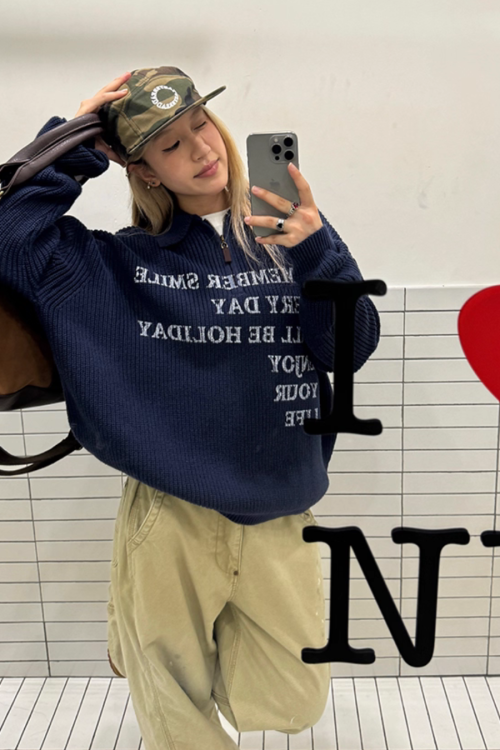 Half-zip Logo Knit Top