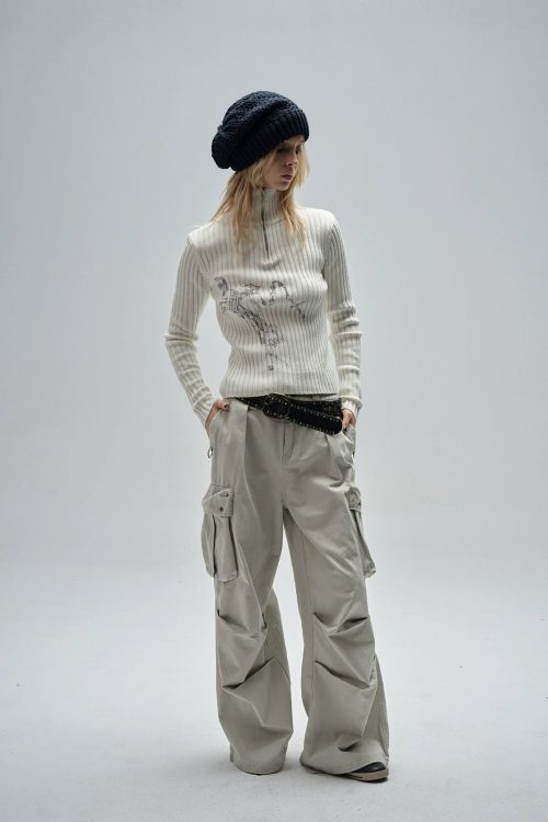 Half-Zip Ribbed Knit Top