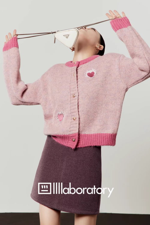 Heart Logo Knit Top / Purple Mini Skirt