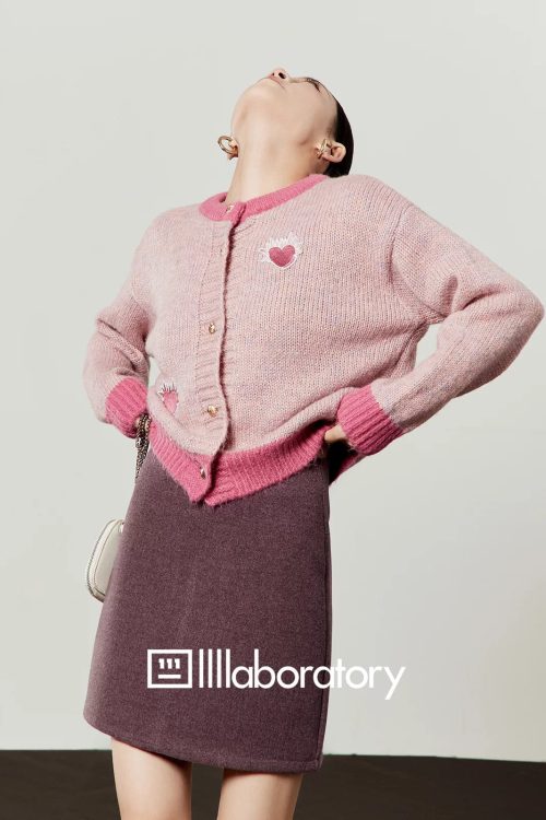 Heart Logo Knit Top / Purple Mini Skirt