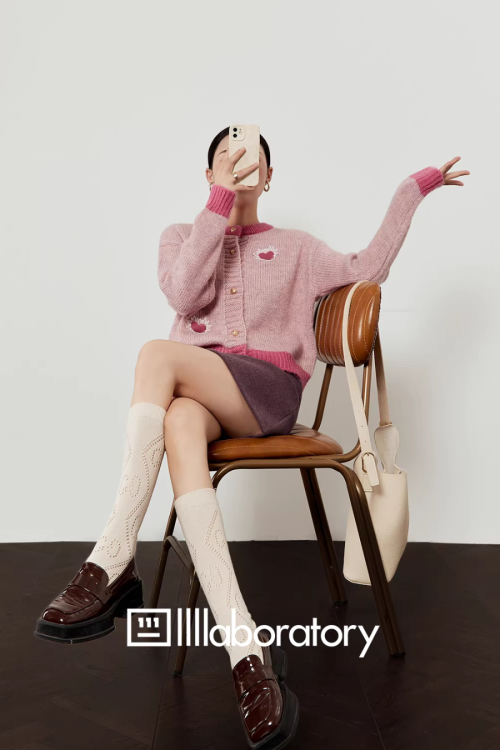 Heart Logo Knit Top / Purple Mini Skirt