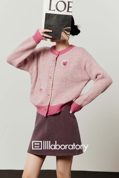 Heart Logo Knit Top / Purple Mini Skirt