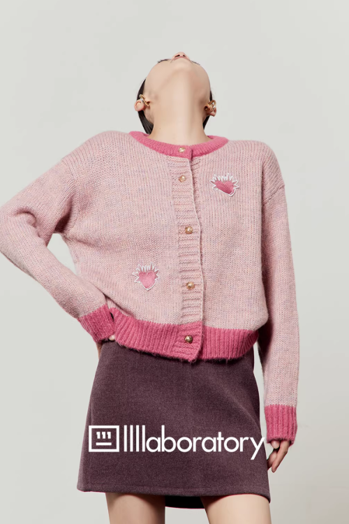 Heart Logo Knit Top / Purple Mini Skirt
