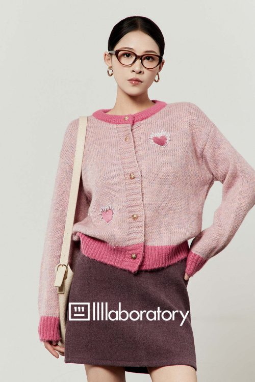 Heart Logo Knit Top / Purple Mini Skirt